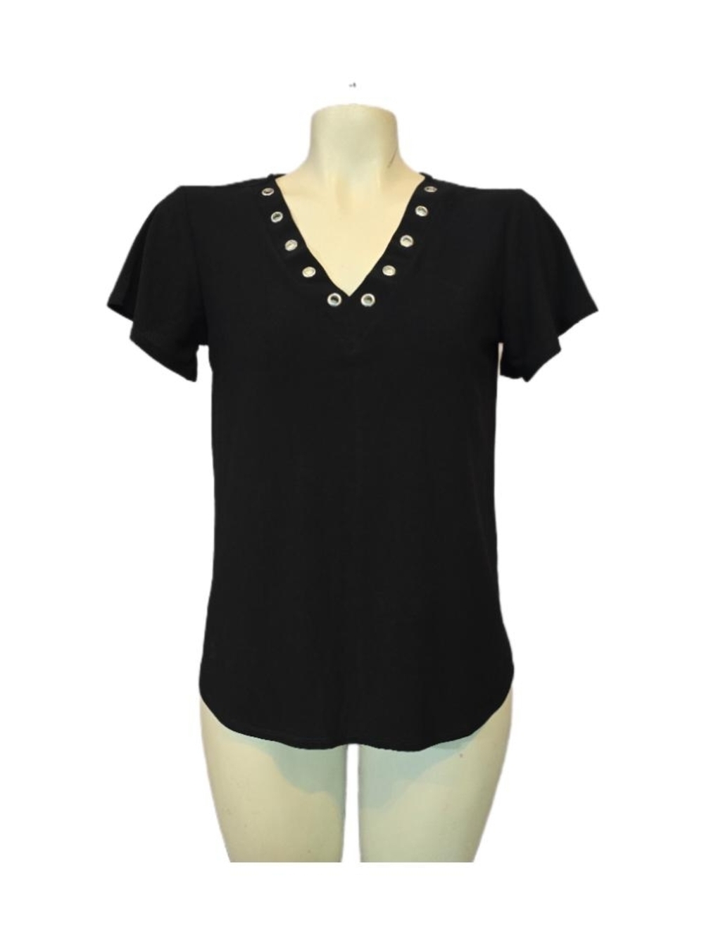 89th & Madison Black V-Neck Eyelet Detail Women's‎ Top Size Small